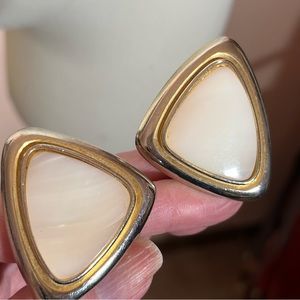 Vintage 1990 Runway Gold MOP modernist minimalist Oversized Earrings